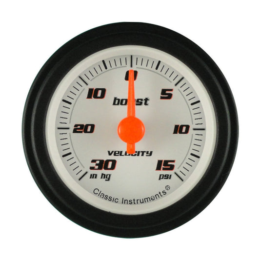 Classic Instruments VS08WBLF Velocity White - Boost Gauge 2-1/8"