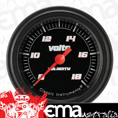 Classic Instruments VS130BBLF Velocity Black - Volt Gauge Full Sweep 2-1/8"
