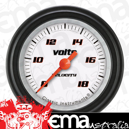 Classic Instruments VS130WBLF Velocity White - Volt Gauge Full Sweep 2-1/8"