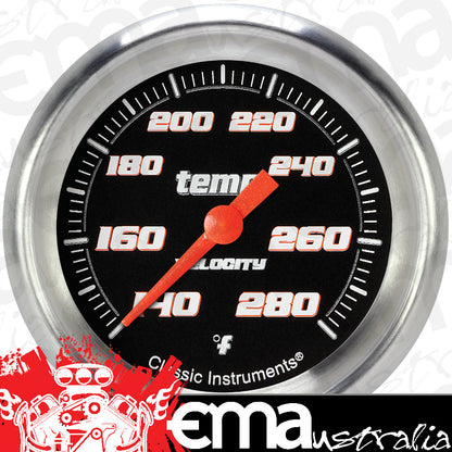 Classic Instruments VS326BAPF Velocity Black - Water Temp Gauge Full Sweep 2-5/8"