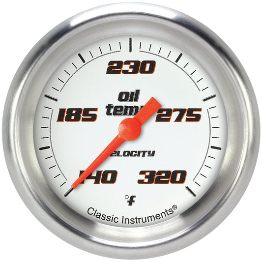 Classic Instruments VS328WAPF Velocity White 2 5/8" Oil Temperature Gauge