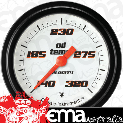 Classic Instruments VS328WBLF Velocity White 2 5/8" Oil Temperature Gauge
