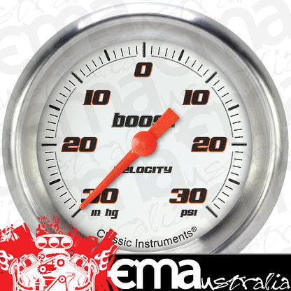 Classic Instruments VS341WAPF Velocity White 2 5/8" Boost/Vac Gauge