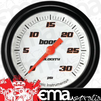 Classic Instruments VS342WBLF Velocity White 2 5/8" Boost Gauge, 30 psi