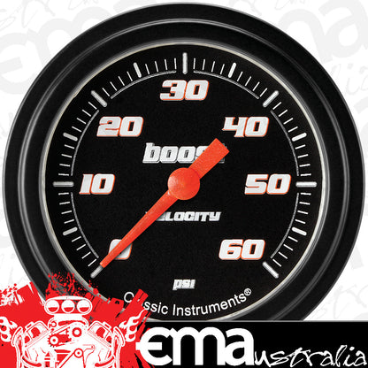 Classic Instruments VS343BBLF Velocity Black 2 5/8" Boost Gauge, 60 psi