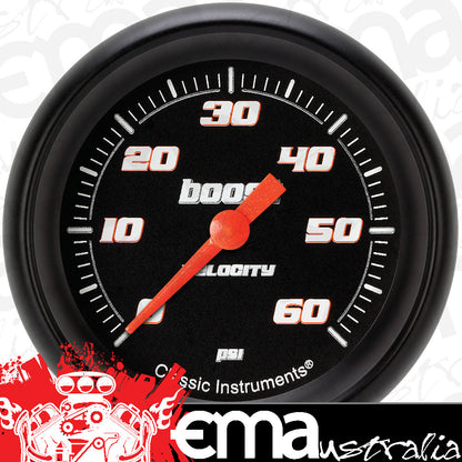 Classic Instruments VS343BBPF Velocity Black 2 5/8" Boost Gauge, 60 psi