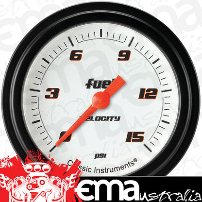 Classic Instruments VS345WBLF Velocity White 2 5/8" Fuel Pressure Gauge, 15 ps