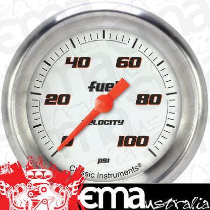 Classic Instruments VS346WAPF Velocity White 2 5/8" Fuel Pressure Gauge, 100 p