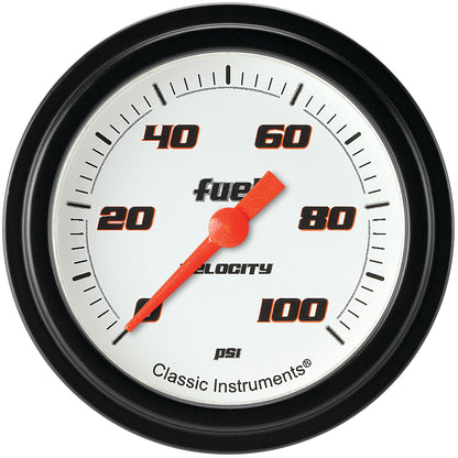 Classic Instruments VS346WBLF Velocity White 2 5/8" Fuel Pressure Gauge, 100 p