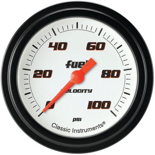 Classic Instruments VS346WBLF Velocity White 2 5/8" Fuel Pressure Gauge, 100 p