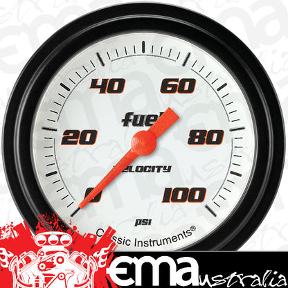 Classic Instruments VS346WBLF Velocity White 2 5/8" Fuel Pressure Gauge, 100 p