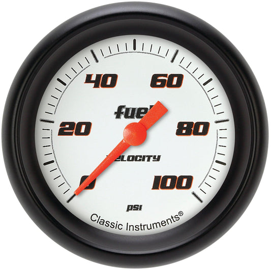 Classic Instruments VS346WBPF Velocity White 2 5/8" Fuel Pressure Gauge, 100 p