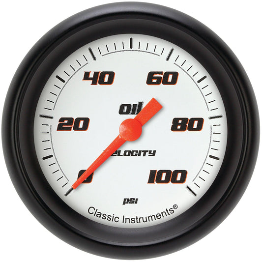 Classic Instruments VS381WBPF Velocity White 2 5/8" Oil Pressure Gauge