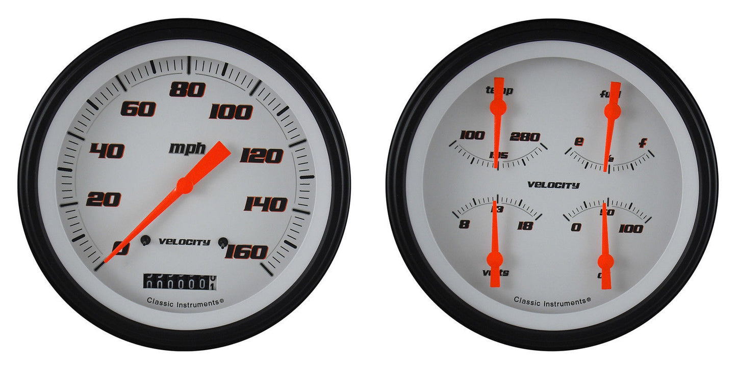 Classic Instruments VS52WBLF Velocity White w/ Black Bezel 4 - 5/8" Speedo & Qua