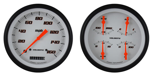 Classic Instruments VS52WBLF Velocity White w/ Black Bezel 4 - 5/8" Speedo & Qua