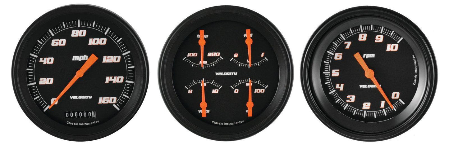 Classic Instruments VS53BBLF Velocity Black w/ Black Bezel 4 - 5/8" Speedo & Tac