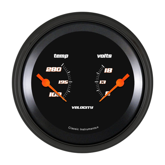 Classic Instruments VS74BBLF Velocity Black - Dual Gauge 3-3/8" Temp & Volt