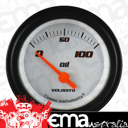 Classic Instruments VS81WBLF Velocity White - Oil Pressure Gauge 2-1/8"