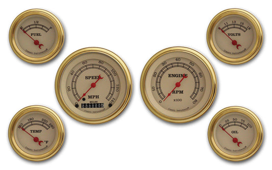 Classic Instruments VT01GLF Vintage - 6 Gauge Set 3-3/8" Speedo & Tacho, 2-1/18" Fuel, Oil, Temp, Volts