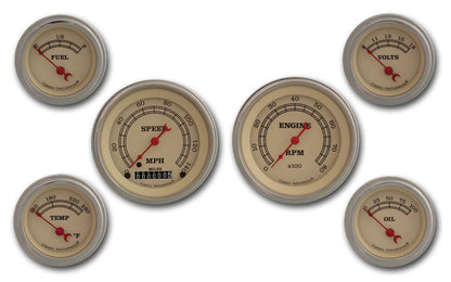 Classic Instruments CIVT01SLC Vintage - 6 Gauge Set 3-3/8" Speedo & Tacho, 2-1/18" Fuel, Oil, Temp, Volts