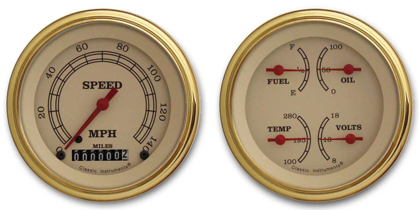 Classic Instruments VT02GLF Vintage - 2 Gauge Set 3-3/8" Speedo & 3-3/8" Quad