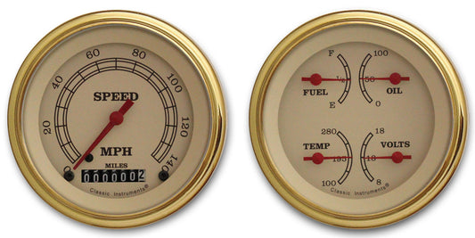 Classic Instruments VT02GLF Vintage - 2 Gauge Set 3-3/8" Speedo & 3-3/8" Quad