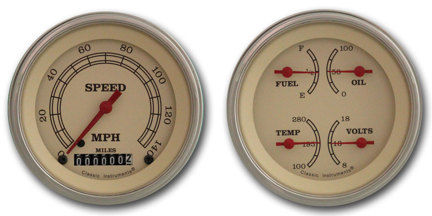 Classic Instruments VT02SLF Vintage - 2 Gauge Set 3-3/8" Speedo & 3-3/8" Quad