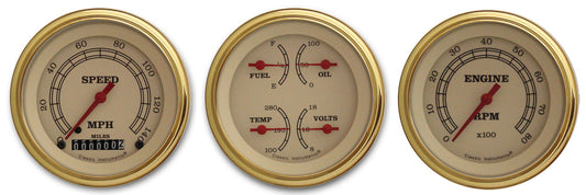 Classic Instruments VT03GLF Vintage - 3 Gauge Set 3-3/8" Speedo, Tach & Dual