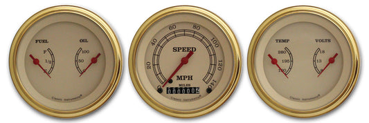 Classic Instruments VT04GLF Vintage - 3 Gauge Set 3-3/8" Speedo & 2x Dual