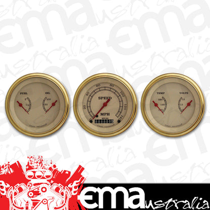 Classic Instruments VT04GLF Vintage - 3 Gauge Set 3-3/8" Speedo & 2x Dual