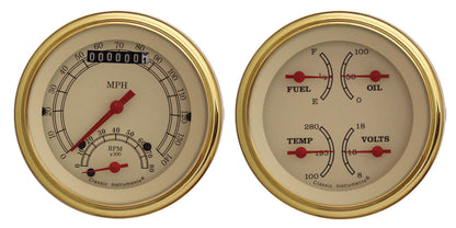 Classic Instruments VT32GLF Vintage Two Gauge Set w/ Gold Bezels