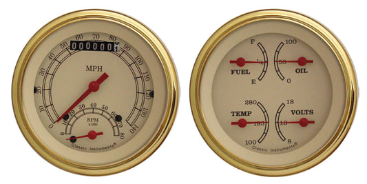 Classic Instruments VT32GLF Vintage Two Gauge Set w/ Gold Bezels
