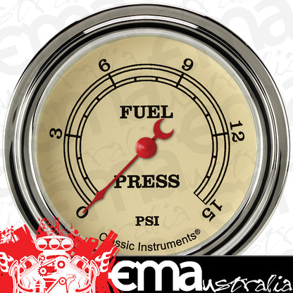 Classic Instruments VT345SLF Vintage 2 5/8" Fuel Pressure Gauge, 15 psi
