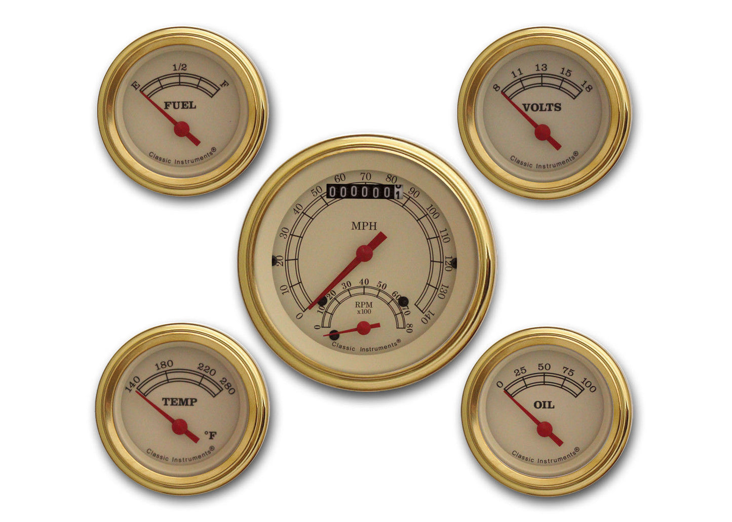 Classic Instruments VT35GLF Vintage Five Gauge Set w/ Gold Bezels