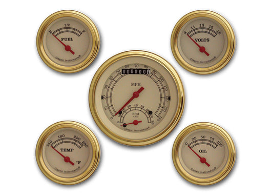 Classic Instruments VT35GLF Vintage Five Gauge Set w/ Gold Bezels