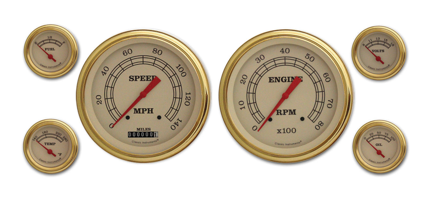 Classic Instruments VT51GLF Vintage - 6 Gauge Set w/ Gold Bezels