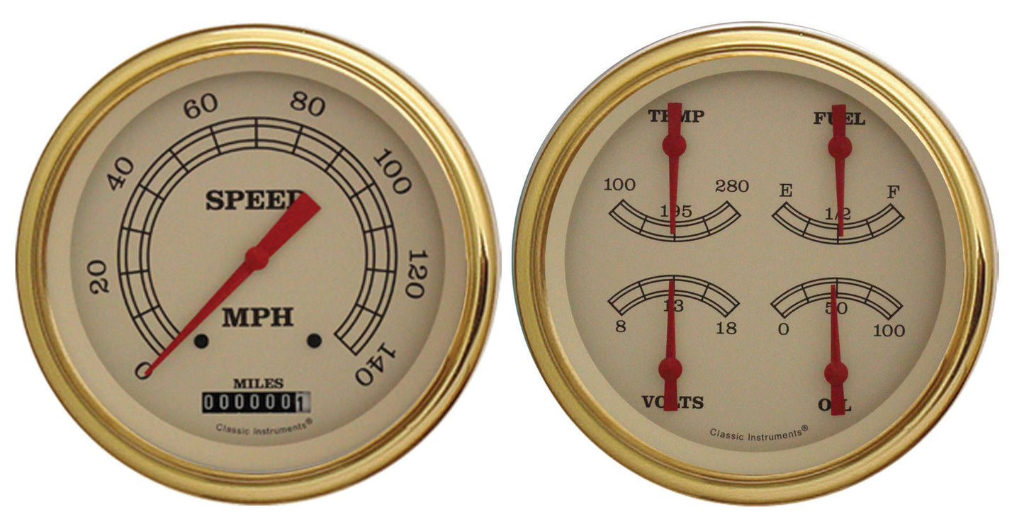Classic Instruments VT52GLF Vintage Two Gauge Set w/ Gold Bezels