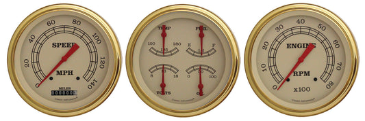 Classic Instruments VT53GLF Vintage Three Gauge Set w/ Gold Bezels