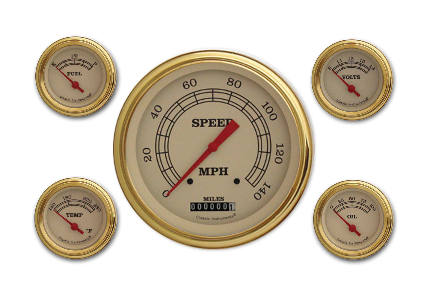 Classic Instruments VT54GLF Vintage Five Gauge Set w/ Gold Bezels
