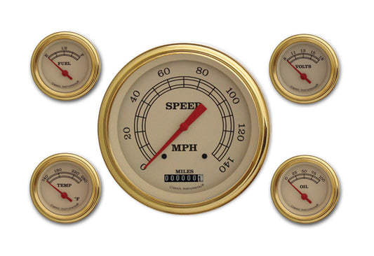 Classic Instruments VT54GLF Vintage Five Gauge Set w/ Gold Bezels