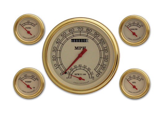 Classic Instruments VT65GLF Vintage - 5 Gauge Set 4-5/8" Speedtachular & 2-1/8" Fuel, Oil, Temp, Volts