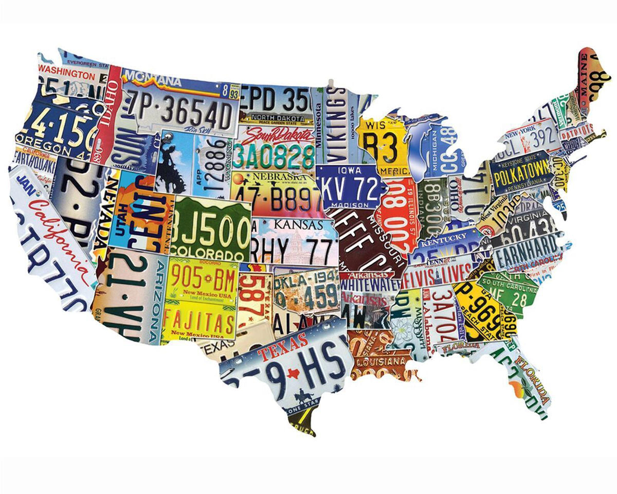Engine Master Australia WEP-507000 USA License Plate Map Jigsaw Puzzle 1000 Piece