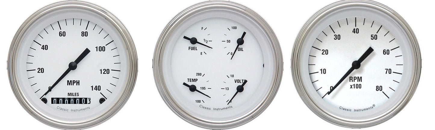 Classic Instruments WH03SLF White Hot - 3 Gauge Set 3-3/8" Speedo, Tach & Dual