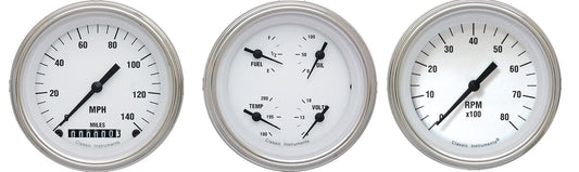 Classic Instruments WH03SLF White Hot - 3 Gauge Set 3-3/8" Speedo, Tach & Dual