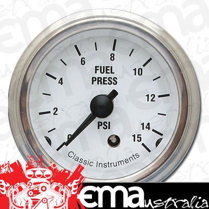 Classic Instruments WH15SLF White Hot - Fuel Pressure Gauge 15 PSI 2-1/8"