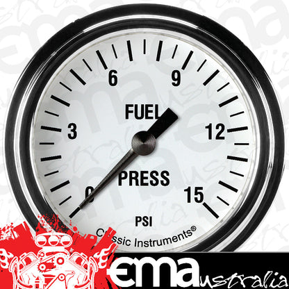 Classic Instruments WH345SLF White Hot 2 5/8" Fuel Pressure Gauge, 15 psi