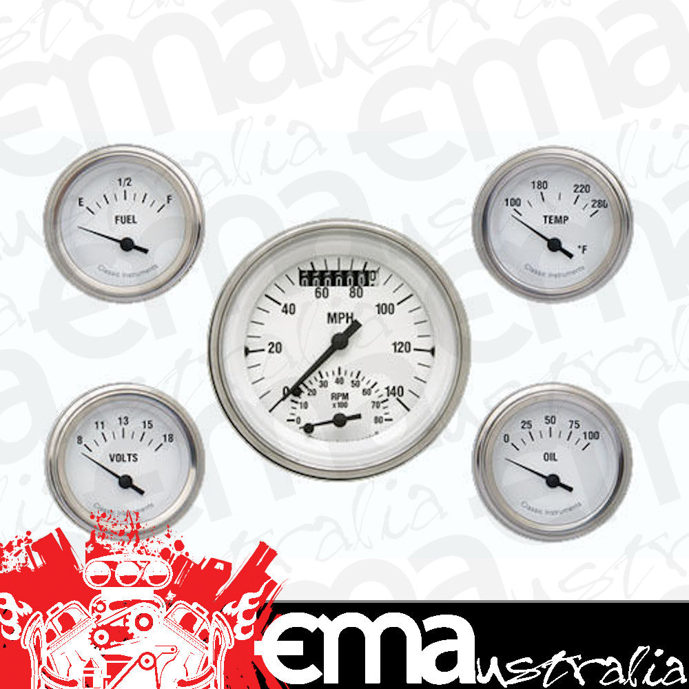 Classic Instruments WH35SLF White Hot 3-3/8" Ultimate & 2-1/8" Fuel, Oil, Temp