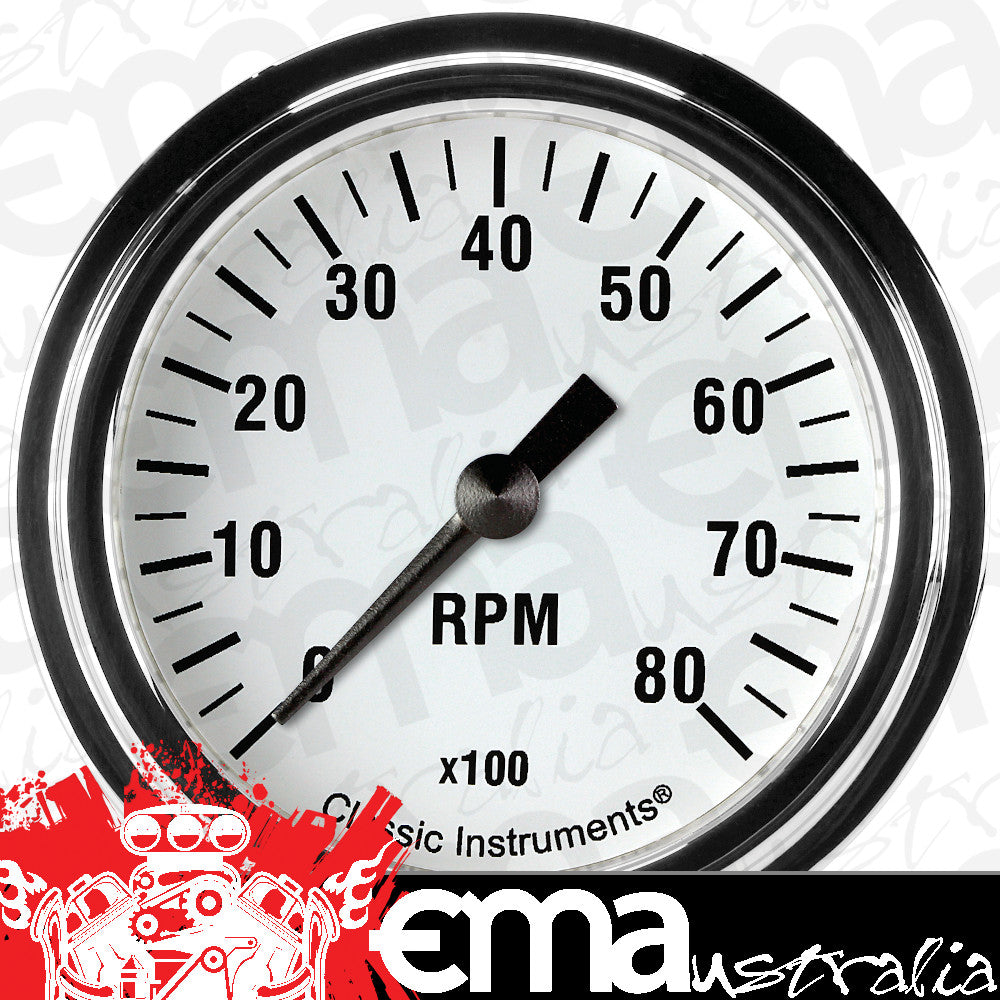Classic Instruments WH383SLF White Hot 2 5/8" Tachometer