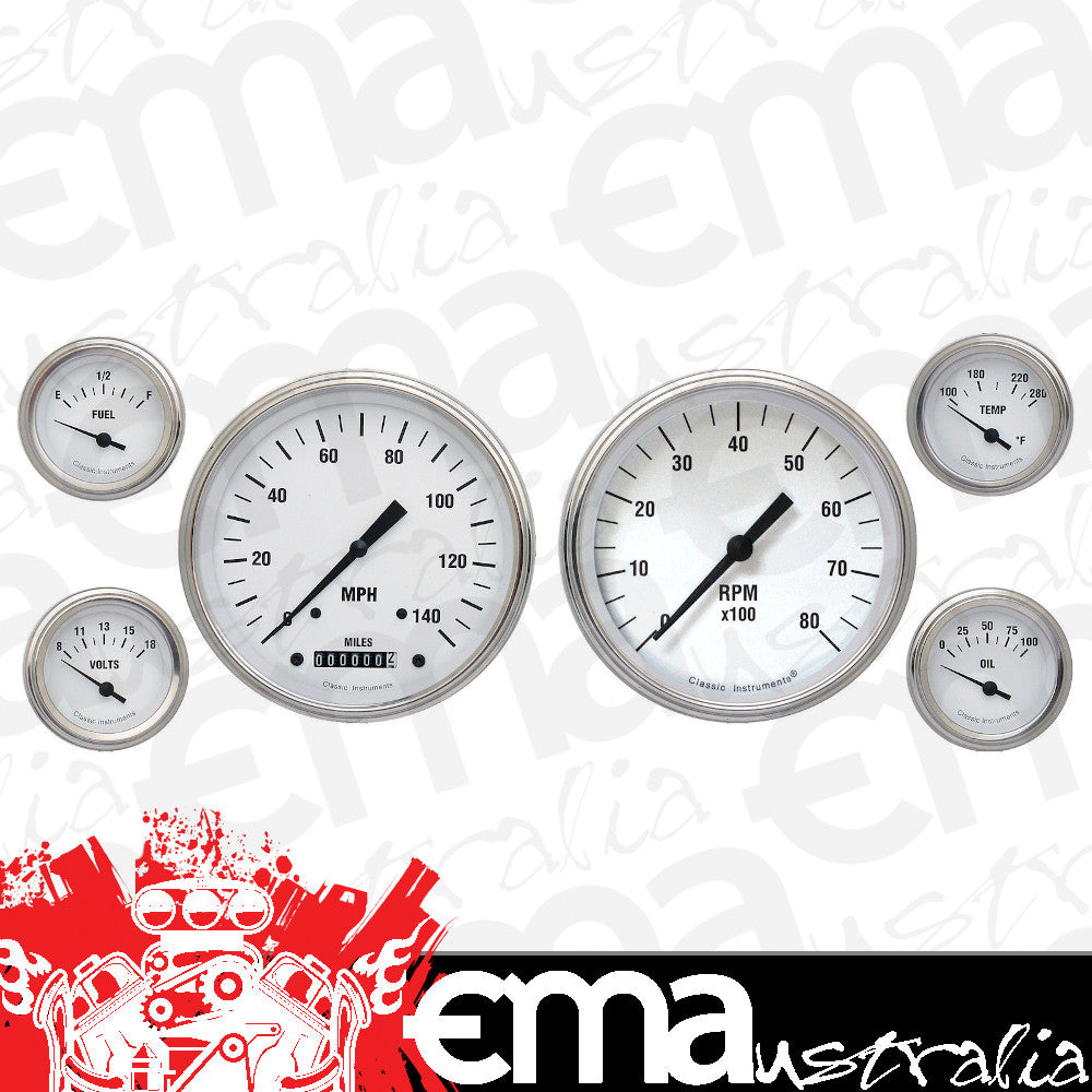 Classic Instruments WH51SLF White Hot 4 - 5/8" Speedo & Tach, 2-1/8" Fuel, Oil,