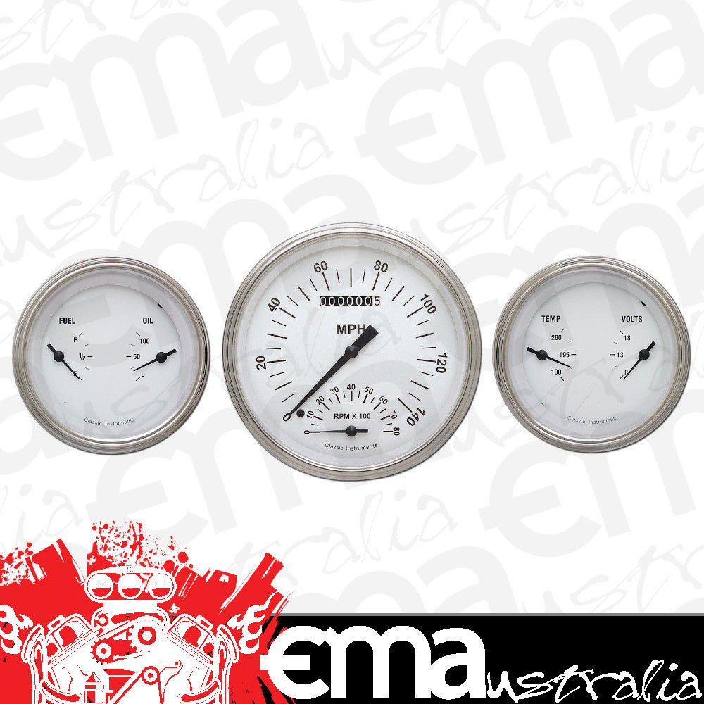 Classic Instruments WH61SLF White Hot - 3 Gauge Set 4-5/8" Speedtachular & 2x 3-3/8" Duals